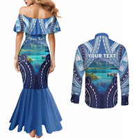 Personalised French Polynesia Bora Bora Couples Matching Mermaid Dress and Long Sleeve Button Shirt Beach Landscape Polynesian Style LT05 - Polynesian Pride