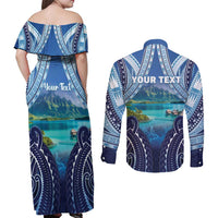Personalised French Polynesia Bora Bora Couples Matching Off Shoulder Maxi Dress and Long Sleeve Button Shirt Beach Landscape Polynesian Style LT05 - Polynesian Pride