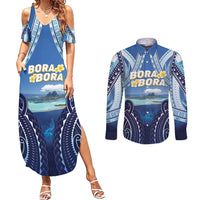 Personalised French Polynesia Bora Bora Couples Matching Summer Maxi Dress and Long Sleeve Button Shirt Beach Landscape Polynesian Style LT05 Blue - Polynesian Pride