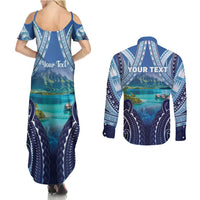 Personalised French Polynesia Bora Bora Couples Matching Summer Maxi Dress and Long Sleeve Button Shirt Beach Landscape Polynesian Style LT05 - Polynesian Pride