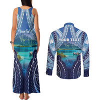 Personalised French Polynesia Bora Bora Couples Matching Tank Maxi Dress and Long Sleeve Button Shirt Beach Landscape Polynesian Style LT05 - Polynesian Pride