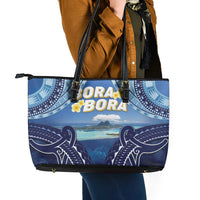 French Polynesia Bora Bora Leather Tote Bag Beach Landscape Polynesian Style LT05 - Polynesian Pride