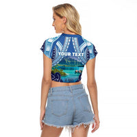 Personalised French Polynesia Bora Bora Raglan Cropped T Shirt Beach Landscape Polynesian Style LT05 - Polynesian Pride