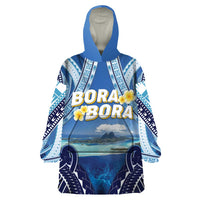 Personalised French Polynesia Bora Bora Wearable Blanket Hoodie Beach Landscape Polynesian Style LT05 One Size Blue - Polynesian Pride