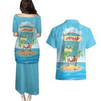 Aloha Hawaii Couples Matching Puletasi and Hawaiian Shirt Funny Macaw Parrot Tropical Vibe