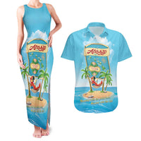 Aloha Hawaii Couples Matching Tank Maxi Dress and Hawaiian Shirt Funny Macaw Parrot Tropical Vibe