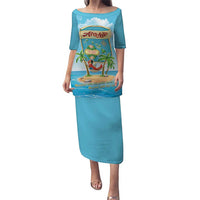 Aloha Hawaii Puletasi Funny Macaw Parrot Tropical Vibe LT05 Long Dress Blue - Polynesian Pride