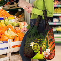 Hawaii State Motto Grocery Bag Hawaiian Tribal Reggae Hammerhead Shark