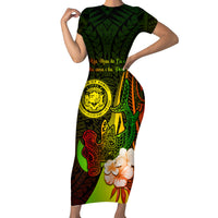 Personalised Hawaii State Motto Short Sleeve Bodycon Dress Hawaiian Tribal Reggae Hammerhead Shark LT05 Long Dress Reggae - Polynesian Pride