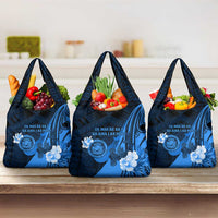 Hawaii State Motto Grocery Bag Hawaiian Tribal Blue Hammerhead Shark