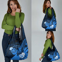 Hawaii State Motto Grocery Bag Hawaiian Tribal Blue Hammerhead Shark