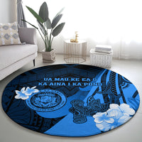 Hawaii State Motto Round Carpet Hawaiian Tribal Blue Hammerhead Shark LT05 - Polynesian Pride