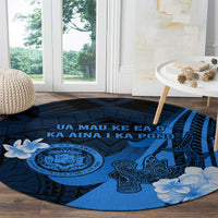 Hawaii State Motto Round Carpet Hawaiian Tribal Blue Hammerhead Shark LT05 - Polynesian Pride