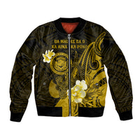 Personalised Hawaii State Motto Bomber Jacket Hawaiian Tribal Gold Hammerhead Shark LT05 Unisex Gold - Polynesian Pride
