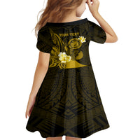 Personalised Hawaii State Motto Family Matching Off Shoulder Long Sleeve Dress and Hawaiian Shirt Hawaiian Tribal Gold Hammerhead Shark LT05 - Polynesian Pride