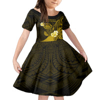 Personalised Hawaii State Motto Family Matching Tank Maxi Dress and Hawaiian Shirt Hawaiian Tribal Gold Hammerhead Shark LT05 Daughter's Dress Gold - Polynesian Pride