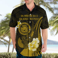 Personalised Hawaii State Motto Hawaiian Shirt Hawaiian Tribal Gold Hammerhead Shark LT05 - Polynesian Pride