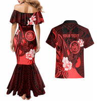 Personalised Hawaii State Motto Couples Matching Mermaid Dress and Hawaiian Shirt Hawaiian Tribal Red Hammerhead Shark LT05 - Polynesian Pride