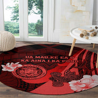 Hawaii State Motto Round Carpet Hawaiian Tribal Red Hammerhead Shark LT05 - Polynesian Pride