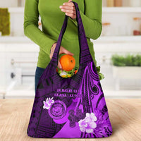 Hawaii State Motto Grocery Bag Hawaiian Tribal Purple Hammerhead Shark