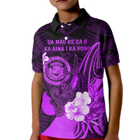 Personalised Hawaii State Motto Kid Polo Shirt Hawaiian Tribal Purple Hammerhead Shark LT05 Kid Purple - Polynesian Pride