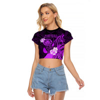 Personalised Hawaii State Motto Raglan Cropped T Shirt Hawaiian Tribal Purple Hammerhead Shark LT05 Female Purple - Polynesian Pride