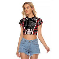 Aotearoa Waitangi Day Raglan Cropped T Shirt Maori Warrior Tribal Tattoo LT05 Female Black - Polynesian Pride