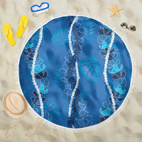 Hawaii Maile Lei Beach Blanket With Blue Monstera Pattern LT05 One Size 150cm Blue - Polynesian Pride