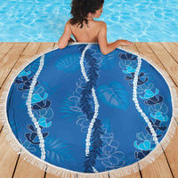 Hawaii Maile Lei Beach Blanket With Blue Monstera Pattern LT05 - Polynesian Pride