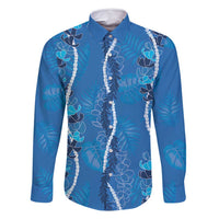 Hawaii Maile Lei Family Matching Off Shoulder Short Dress and Hawaiian Shirt With Blue Monstera Pattern