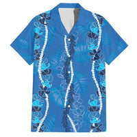 Hawaii Maile Lei Family Matching Puletasi and Hawaiian Shirt With Blue Monstera Pattern
