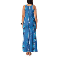 Hawaii Maile Lei Family Matching Tank Maxi Dress and Hawaiian Shirt With Blue Monstera Pattern