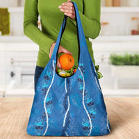 Hawaii Maile Lei Grocery Bag With Blue Monstera Pattern LT05 - Polynesian Pride