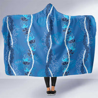 Hawaii Maile Lei Hooded Blanket With Blue Monstera Pattern LT05 One Size Blue - Polynesian Pride