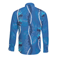 Hawaii Maile Lei Long Sleeve Button Shirt With Blue Monstera Pattern LT05 - Polynesian Pride
