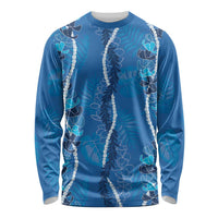 Hawaii Maile Lei Long Sleeve Shirt With Blue Monstera Pattern LT05 Unisex Blue - Polynesian Pride