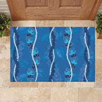 Hawaii Maile Lei Rubber Doormat With Blue Monstera Pattern LT05 Blue - Polynesian Pride