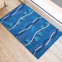 Hawaii Maile Lei Rubber Doormat With Blue Monstera Pattern LT05 - Polynesian Pride