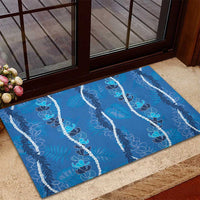 Hawaii Maile Lei Rubber Doormat With Blue Monstera Pattern LT05 - Polynesian Pride