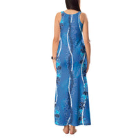 Hawaii Maile Lei Tank Maxi Dress With Blue Monstera Pattern