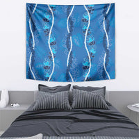 Hawaii Maile Lei Tapestry With Blue Monstera Pattern