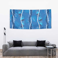 Hawaii Maile Lei Tapestry With Blue Monstera Pattern