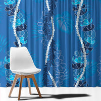 Hawaii Maile Lei Window Curtain With Blue Monstera Pattern LT05 - Polynesian Pride