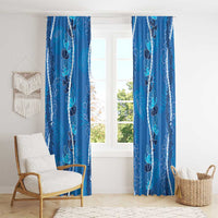 Hawaii Maile Lei Window Curtain With Blue Monstera Pattern LT05 - Polynesian Pride