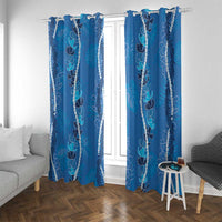 Hawaii Maile Lei Window Curtain With Blue Monstera Pattern LT05 With Grommets Blue - Polynesian Pride