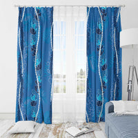Hawaii Maile Lei Window Curtain With Blue Monstera Pattern LT05 - Polynesian Pride