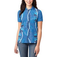 Hawaii Maile Lei Women Polo Shirt With Blue Monstera Pattern LT05 - Polynesian Pride