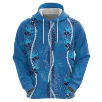 Hawaii Maile Lei Zip Hoodie With Blue Monstera Pattern