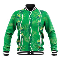 Hawaii Maile Lei Baseball Jacket With Green Monstera Pattern LT05 Unisex Green - Polynesian Pride