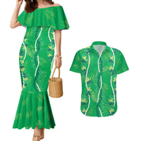Hawaii Maile Lei Couples Matching Mermaid Dress and Hawaiian Shirt With Green Monstera Pattern LT05 Green - Polynesian Pride